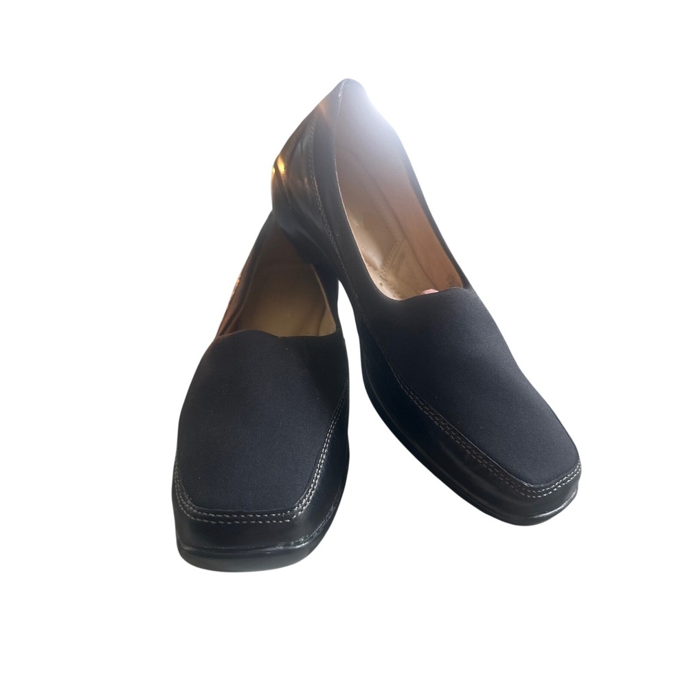 Naturalizer N5 Comfort Black Leather Fabric Loafers Square Toe Slip On Shoes 9M